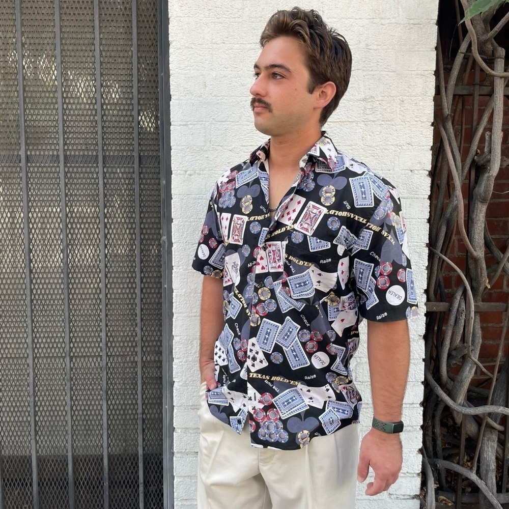 Vintage Tuttle Texas Holdem poker playing cards button down shirt sz M mens